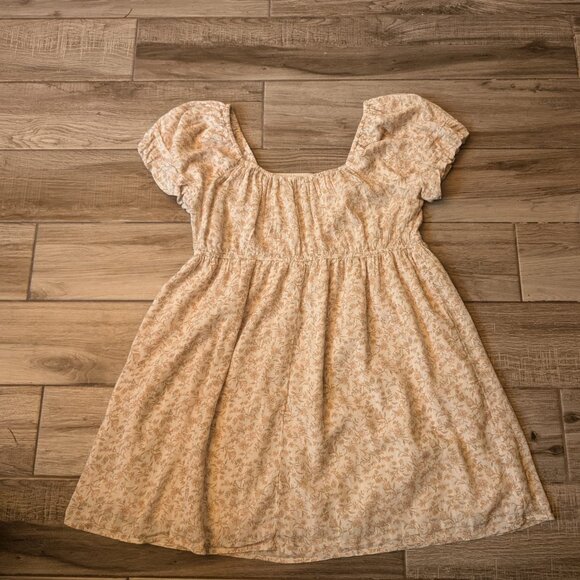 American Eagle Floral Puff Sleeve Mini Dress Medium Beige Boho - Picture 7 of 7